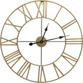24 Inch Large Round Gold Metal Wall Clock, Decorative Analog Clock for Home