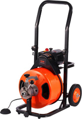 100FT x 1/2-Inch Drain Cleaner Machine, Auto-Feed Sewer Snake with 4 Cutters and Foot Switch for 1-4 Inch Pipes