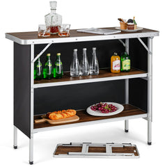 Folding Camping Table, Aluminum Portable Pop-Up Bar Table with 2-Tier Storage Shelves