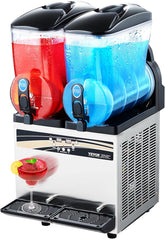 15L x 2 Double-Tank Commercial Slushy Machine, Stainless Steel, Frozen Drink Machine