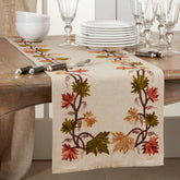 16x72 Inch Embroidered Fall Leaf Table Runner, Autumn Decorative Dining Table Runner for Home and Holiday Decor