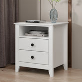 21.7 Inch Tall White Nightstand, 2 Drawers and 1 Open Shelf Bedside End Table