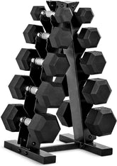 150 LB Coated Hex Dumbbell Weight Set with Vertical Rack, Black