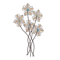 Metal Wall Decor with 5 Flowers, Decorative Floral Wall Hanging Sculpture for Living Room, Bedroom and Home Decoration