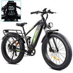 1000W Electric Bike for Adults, 48V 17.5Ah Battery, 26-Inch Fat Tires, Full Suspension, 7-Speed, 28 MPH, Up to 60 Miles, UL Certified