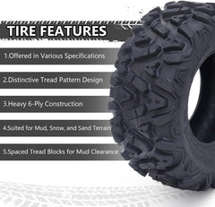 Set of 2 26x12-12 6PR All-Terrain ATV/UTV Off-Road Tires, Black