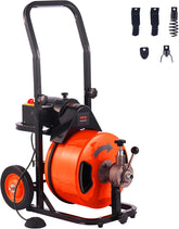 100FT x 1/2-Inch Drain Cleaner Machine, Auto-Feed Sewer Snake with 4 Cutters and Foot Switch for 1-4 Inch Pipes