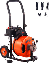 100FT x 1/2-Inch Drain Cleaner Machine, Auto-Feed Sewer Snake with 4 Cutters and Foot Switch for 1-4 Inch Pipes