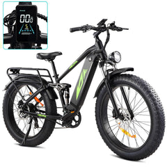 1000W Electric Bike for Adults, 48V 17.5Ah Battery, 26-Inch Fat Tires, Full Suspension, 7-Speed, 28 MPH, Up to 60 Miles, UL Certified