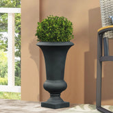 22.75" Tall Handmade Fiber Stone Urn Planter Pot, Decorative Outdoor Garden Flower Container for Patio and Home