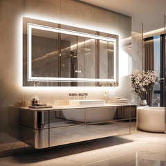 Extra Large LED Lighted Bathroom Mirror, Anti-Fog Wall Mounted Vanity Mirror with 3 Colors