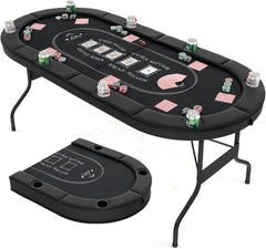 Foldable Poker Table for 8 Players, Card Game Table with Deep Metal Cup Holders