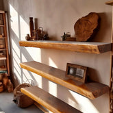 1 Piece Teak Wood Wall Shelf with Live Edge, Rustic Floating Shelf for Home Decor