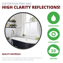 Modern Round Aluminum Wall Mirror, Decorative Circular Metal Frame Mirror for Living Room, Bedroom and Entryway