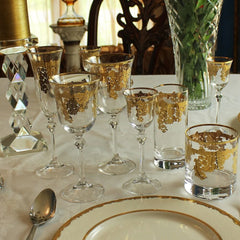 Set of 4 24K Gold Embellished Crystal Highball Tumblers, Made in Italy