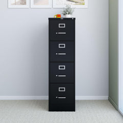 4-Drawer Lockable File Cabinet, Black, 25-Inch D x 15-Inch W