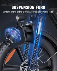 1000W Electric Bike for Adults, 48V 15Ah Removable Battery, 20-Inch x 4.0-Inch Fat Tires