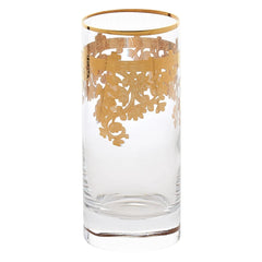 Set of 4 24K Gold Embellished Crystal Highball Tumblers, Made in Italy