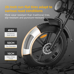 750W 48V 18Ah Electric Bike for Adults, 20-Inch Fat Tires, Removable Battery, 20 MPH, 68-Mile Range