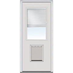 32 x 80-Inch Primed Steel Exterior Door, 1/2 Lite Clear Glass with Internal Blinds and Pet Door, Right-Hand Inswing