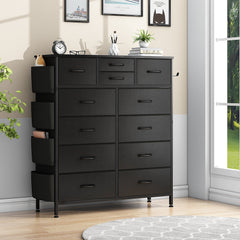12 Drawer Fabric Dresser, Tall Bedroom Chest of Drawers with Storage