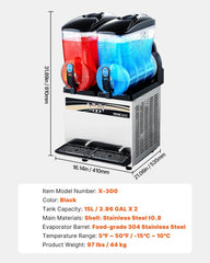 15L x 2 Double-Tank Commercial Slushy Machine, Stainless Steel, Frozen Drink Machine