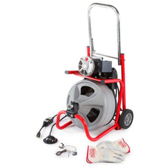 120V Drum Drain Cleaning Snake Auger with 3/8-In. x 75-Ft. Cable, 4-Piece Tool Set and Gloves