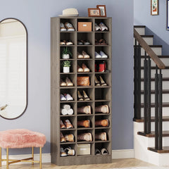 10-Tier Tall Shoe Cabinet, 30-Pair White Wood Shoe Storage Rack for Entryway and Closet