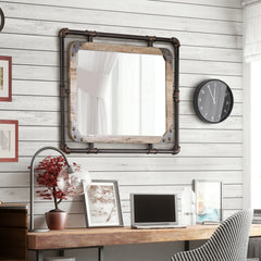 31 Inch Industrial Metal Floating Wall Mirror, Modern Decorative Wall Mirror
