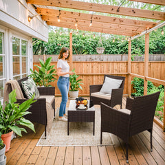 4-Piece Outdoor Patio Furniture Set, Rattan Wicker Chairs and Outdoor Seating Set