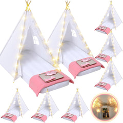 8-Pack Kids Teepee Tent Set for Sleepover Parties, White