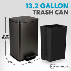 13.2 Gallon Step Trash Can, Hands-Free Kitchen Garbage Bin with Odor Control