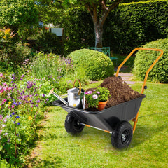 Dual-Wheel Wheelbarrow – Heavy-Duty Garden Cart with Pneumatic Tires, 330LBS Capacity