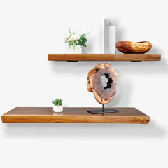 1 Piece Teak Wood Wall Shelf with Live Edge, Rustic Floating Shelf for Home Decor