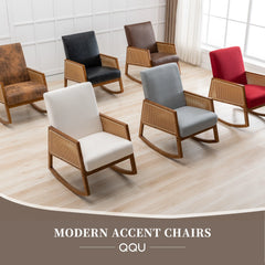 Upholstered Tall Back Rocking Chair, Smooth Gliding Accent Armchair for Comfortable Living Room Seating