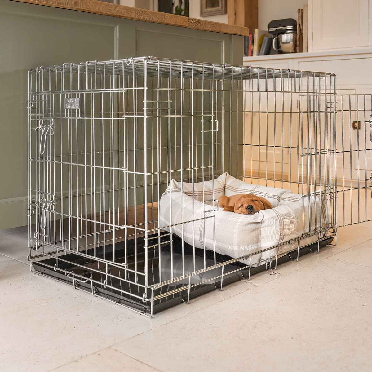 Cozy & Calming Puppy Cage Bed in Balmoral Tweed – Natural Tweed, Without Personalization pour les activités extérieures
