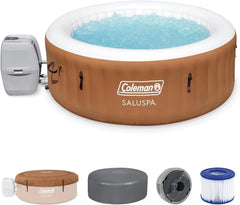 2-4 Person Inflatable Hot Tub, Portable Round Outdoor Spa with 120 Soothing Air Jets and Insulated Cover, Black