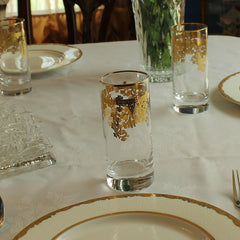 Set of 4 24K Gold Embellished Crystal Highball Tumblers, Made in Italy
