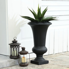 22.75" Tall Handmade Fiber Stone Urn Planter Pot, Decorative Outdoor Garden Flower Container for Patio and Home