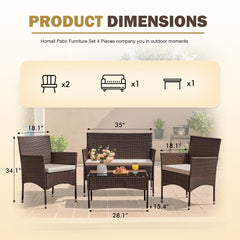 4-Piece Outdoor Patio Furniture Set, Rattan Wicker Chairs and Outdoor Seating Set