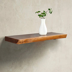 1 Piece Teak Wood Wall Shelf with Live Edge, Rustic Floating Shelf for Home Decor