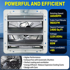 12 Inch Wall Mounted Exhaust Fan with Thermostat, High Velocity Ventilation Fan for Garage, Workshop and Home Ventilation