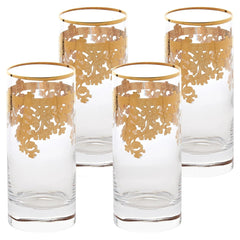 Set of 4 24K Gold Embellished Crystal Highball Tumblers, Made in Italy