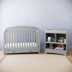 5-in-1 Convertible Baby Bed with Storage Drawers, White, Converts to Toddler Bed, Daybed and Full-Size Bed
