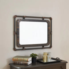 31 Inch Industrial Metal Floating Wall Mirror, Modern Decorative Wall Mirror