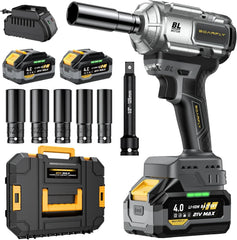 21V Brushless Cordless Impact Wrench, 1/2-Inch Drive, 1200Nm (900 ft-lbs), 2 x 4.0Ah Batteries, Charger and 5 Sockets
