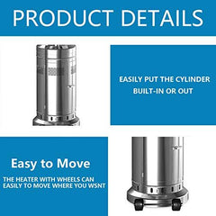 2-Pack 48,000 BTU Propane Patio Heaters with Wheels, Stainless Steel, Silver
