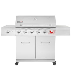 Stainless Steel 6-Burner Gas Grill – 74,000 BTU with Sear & Side Burner, Cabinet Style