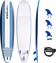8ft Soft Top Foam Surfboard – EPS Core with 3 Stringers, Wax-Free Longboard, 200lb Capacity