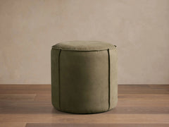 Nubuck Round Leather Pouf – OLIVE pour atelier